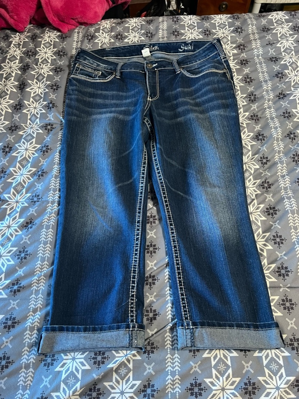 Silver Jeans Dark Blue Cuffed Capris